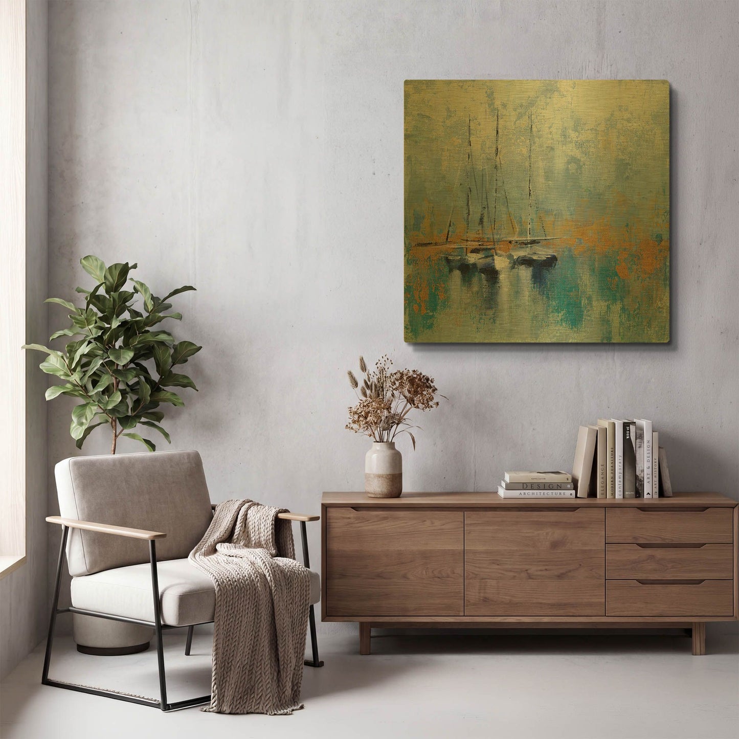 'Boats in the Harbor III' By Silvia Vassileva Gold Metal Wall Art