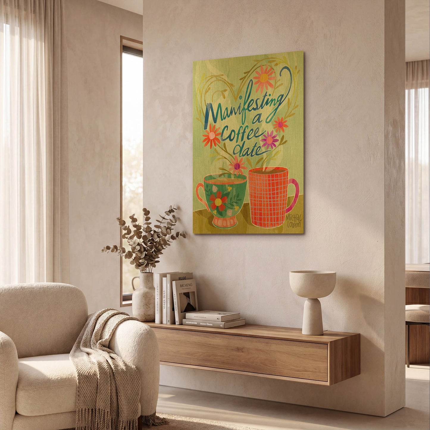 'Manifesting A Coffee Date' By Michal Loren Art Gold Metal Wall Art