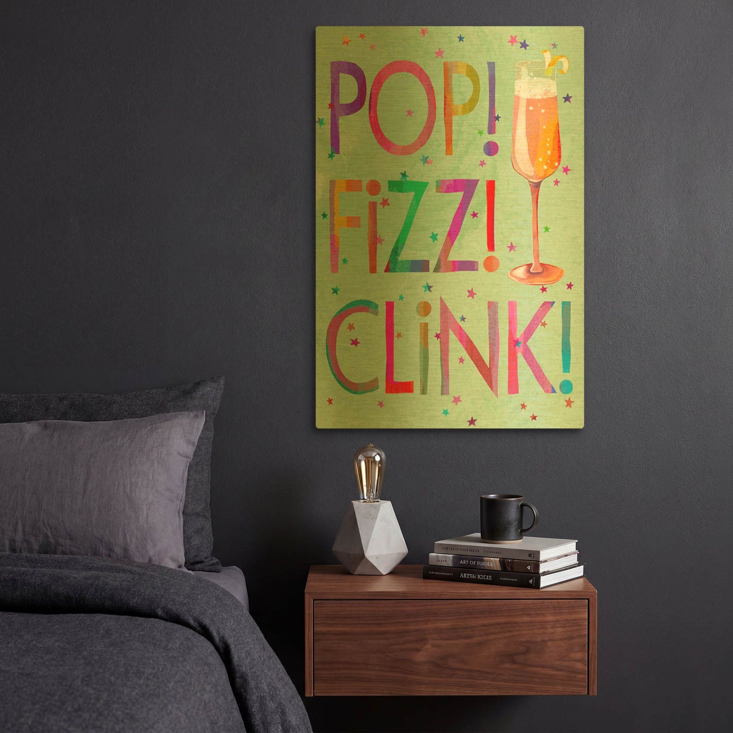 'Pop Fizz Clink' By Michal Loren Art Gold Metal Wall Art