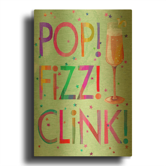 'Pop Fizz Clink' By Michal Loren Art Gold Metal Wall Art
