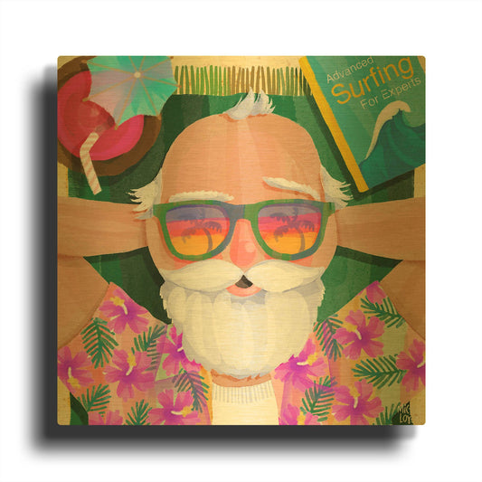 'Surfing Santa' By Michal Loren Art Gold Metal Wall Art