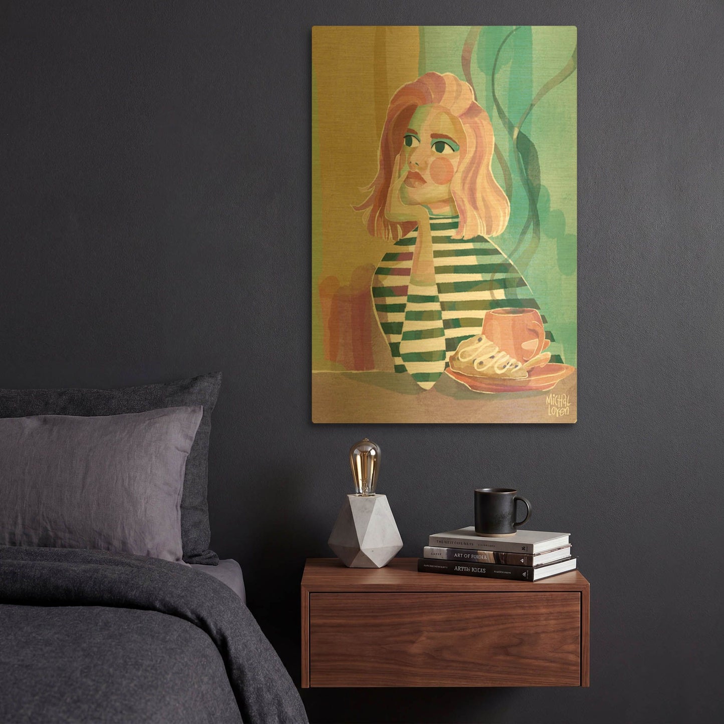 'Thoughtful Brew' By Michal Loren Art Gold Metal Wall Art