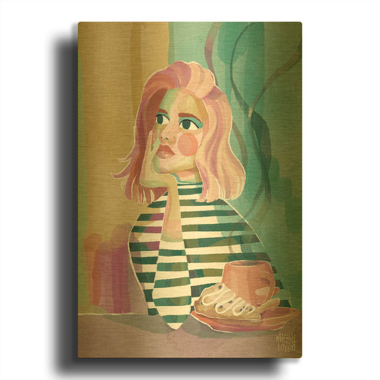'Thoughtful Brew' By Michal Loren Art Gold Metal Wall Art