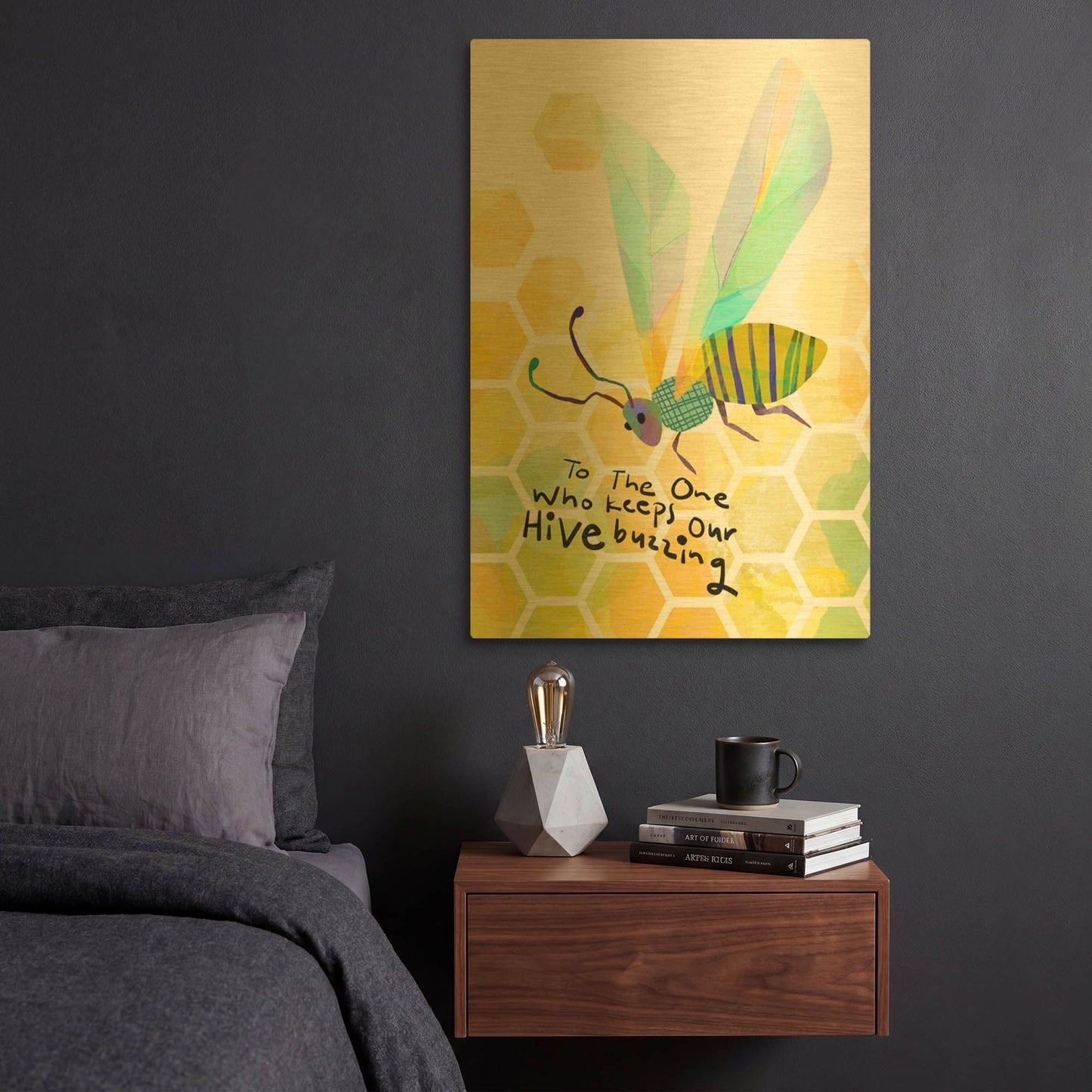 'To The One Who Keeps Our Hive Buzzing' By Michal Loren Art Gold Metal Wall Art
