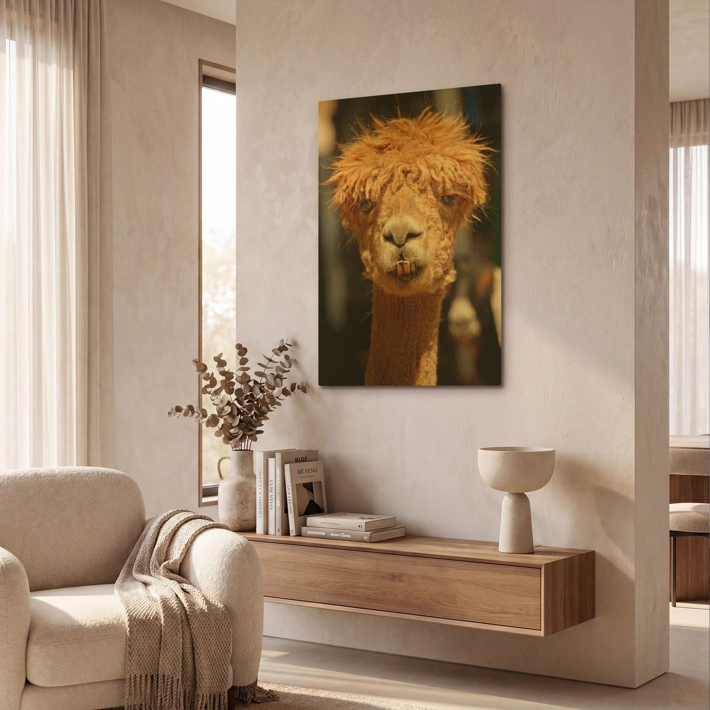 'Alpaca Portrait 0849' By Mike Jones Gold Metal Wall Art