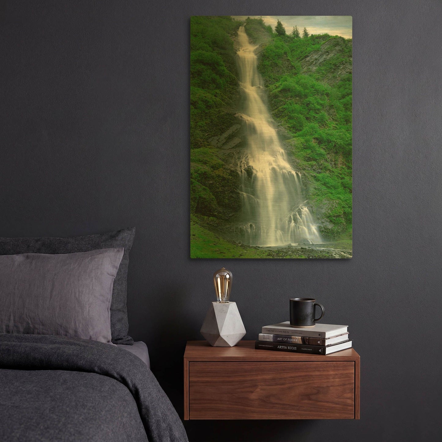 'Bridle Vail Falls Alaska 612' By Mike Jones Gold Metal Wall Art