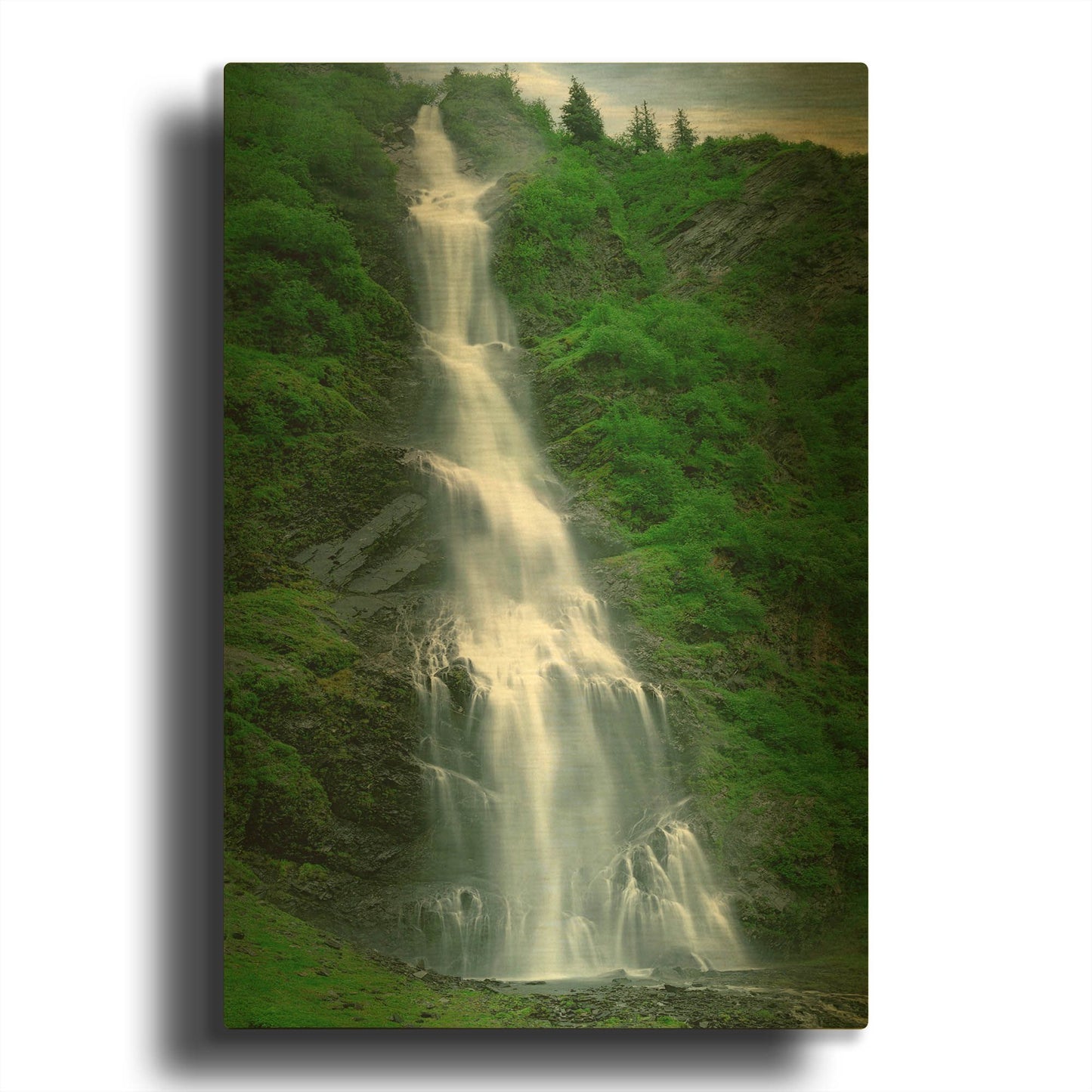'Bridle Vail Falls Alaska 612' By Mike Jones Gold Metal Wall Art