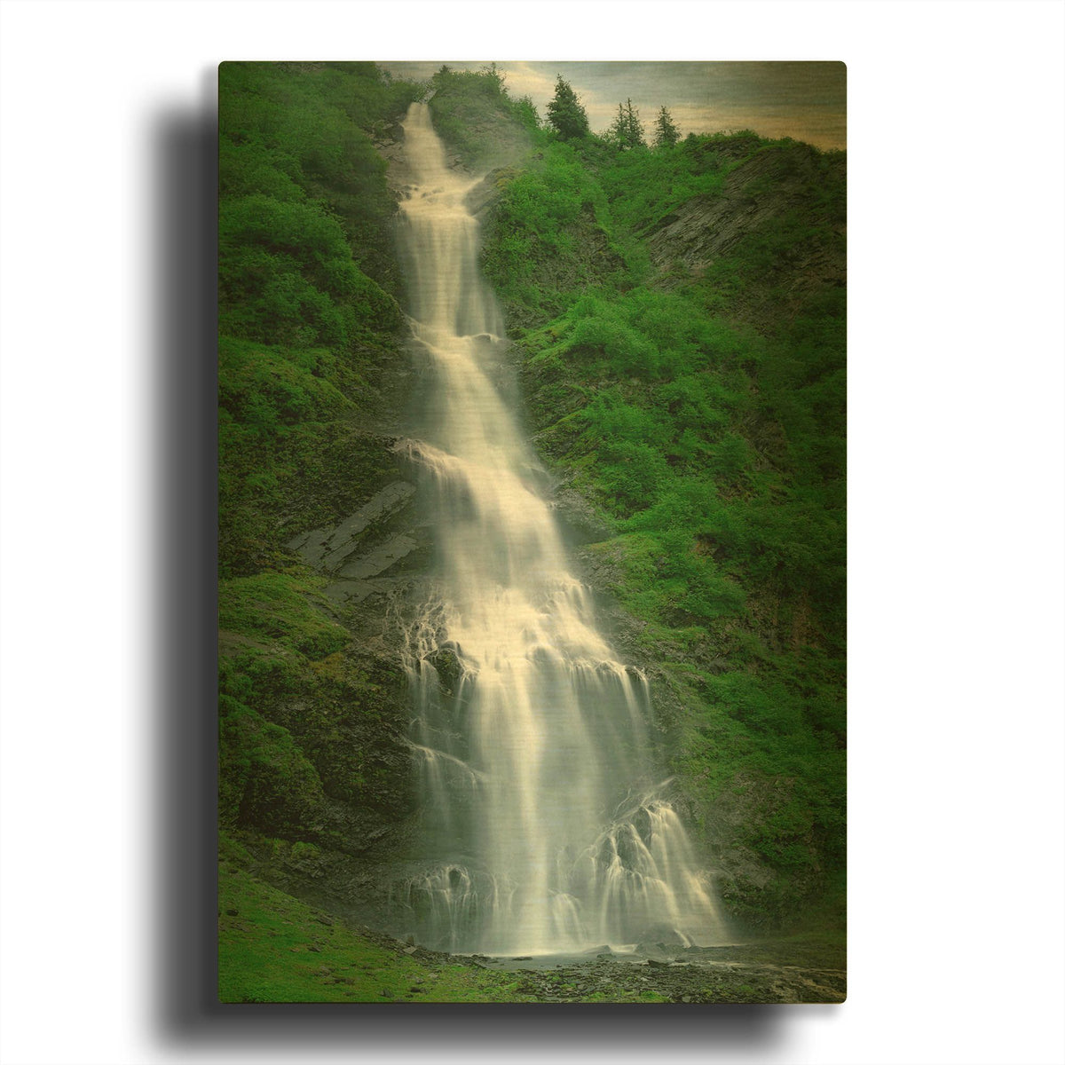 'Bridle Vail Falls Alaska 612' By Mike Jones Gold Metal Wall Art