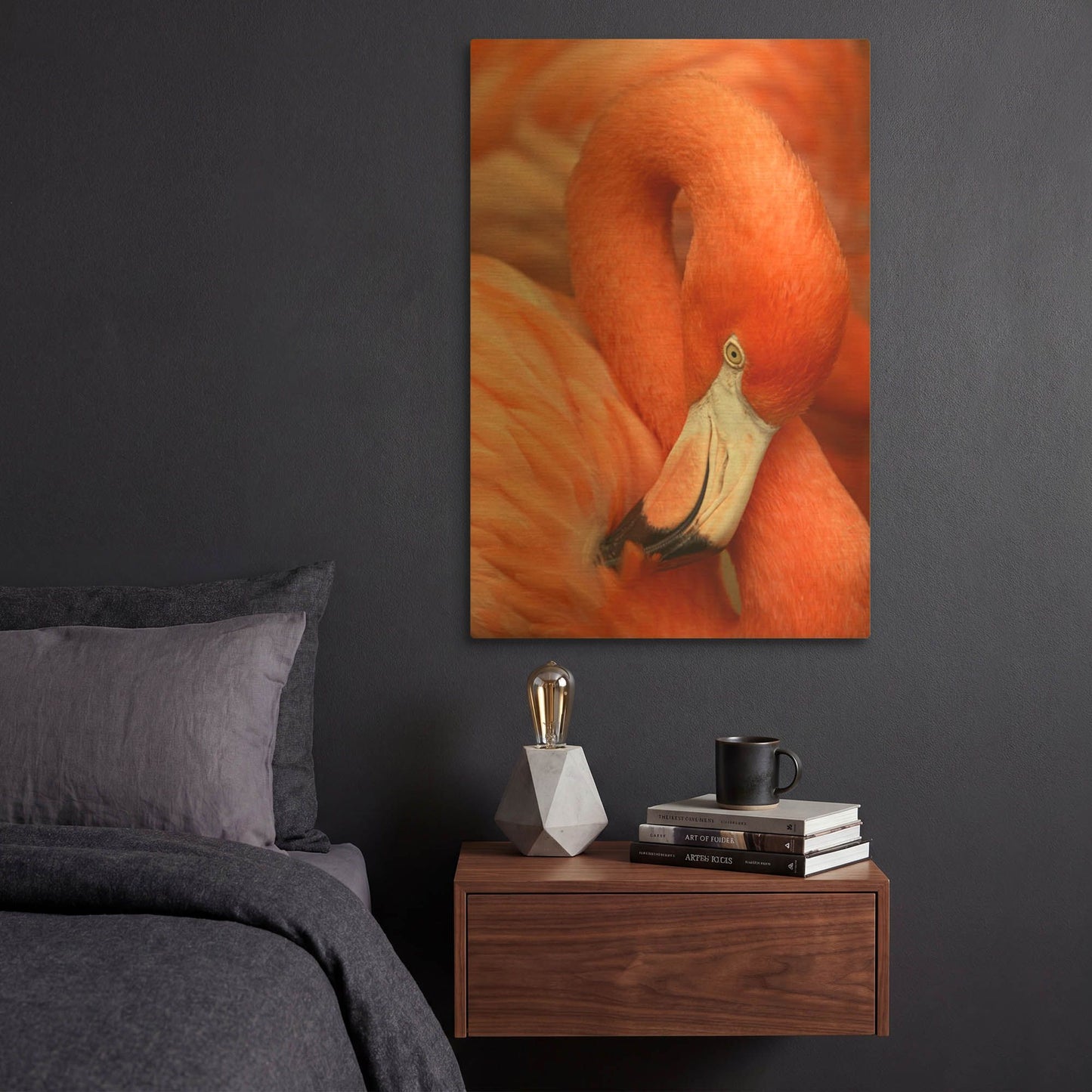'Flamingo Closeup 9801' By Mike Jones Gold Metal Wall Art