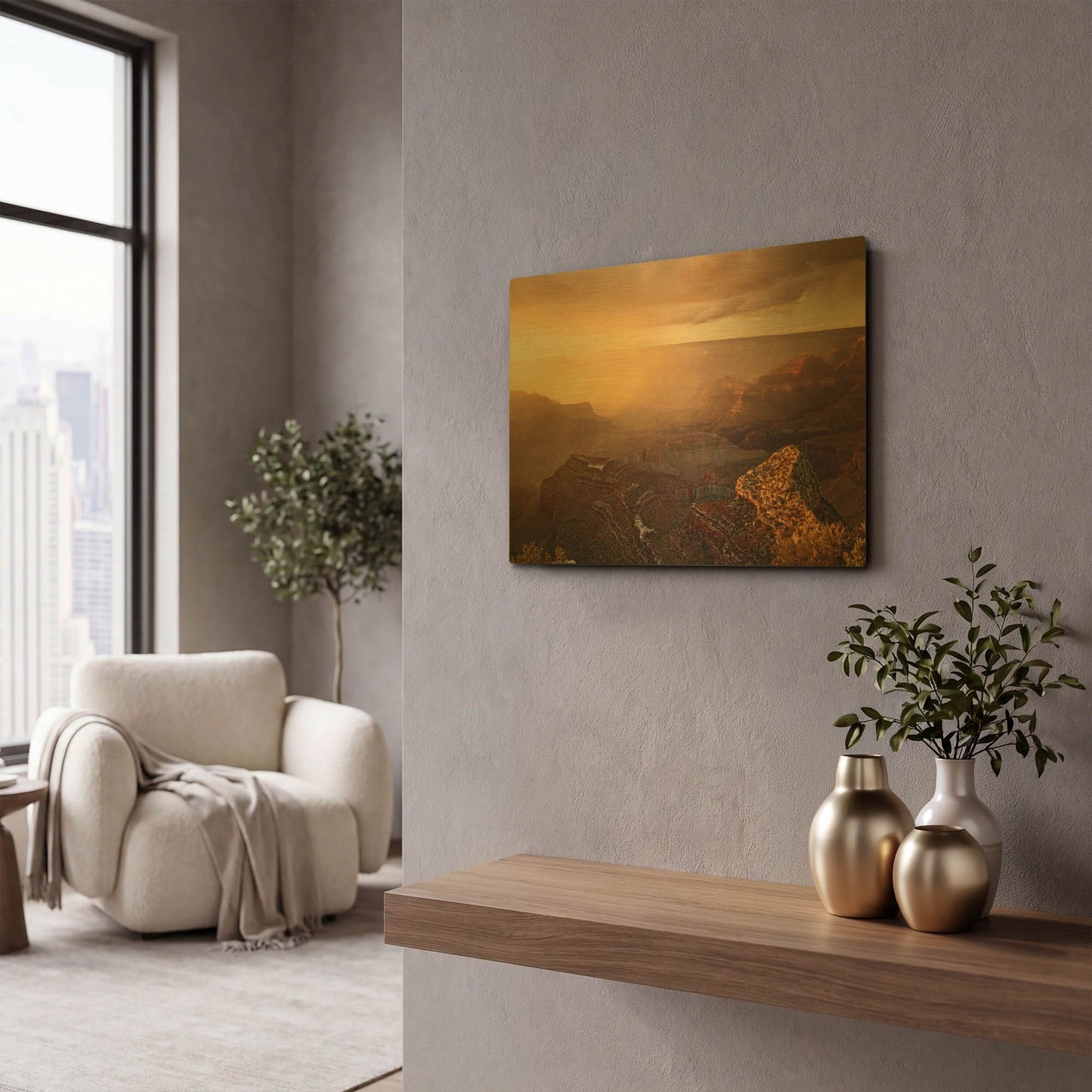 'Grand Canyon Monsoon Sunset 8-18 0386' By Mike Jones Gold Metal Wall Art