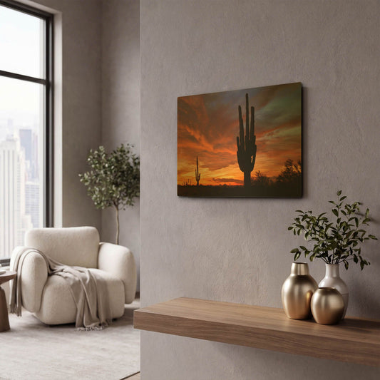 'Mesa Saguaro Sunset 5078' By Mike Jones Gold Metal Wall Art