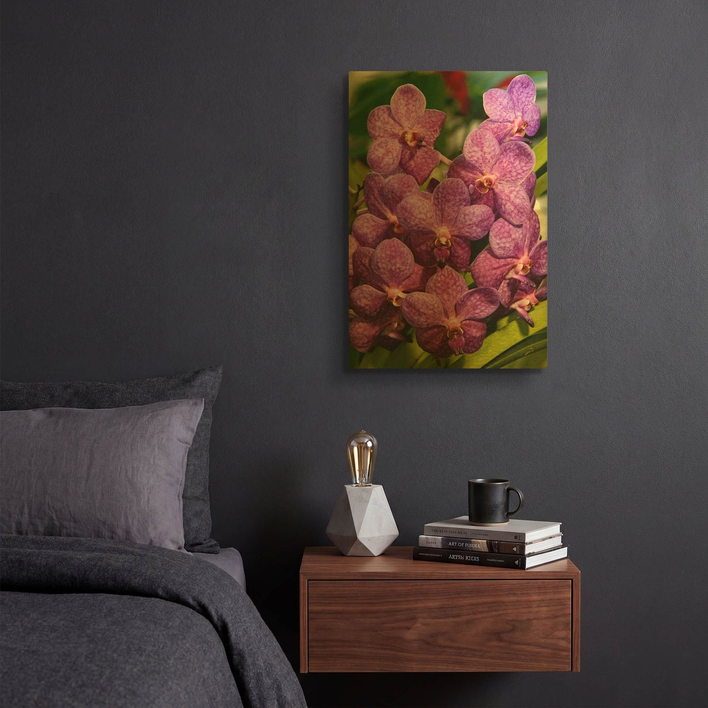 'Orchids Purple Fl 9222' By Mike Jones Gold Metal Wall Art