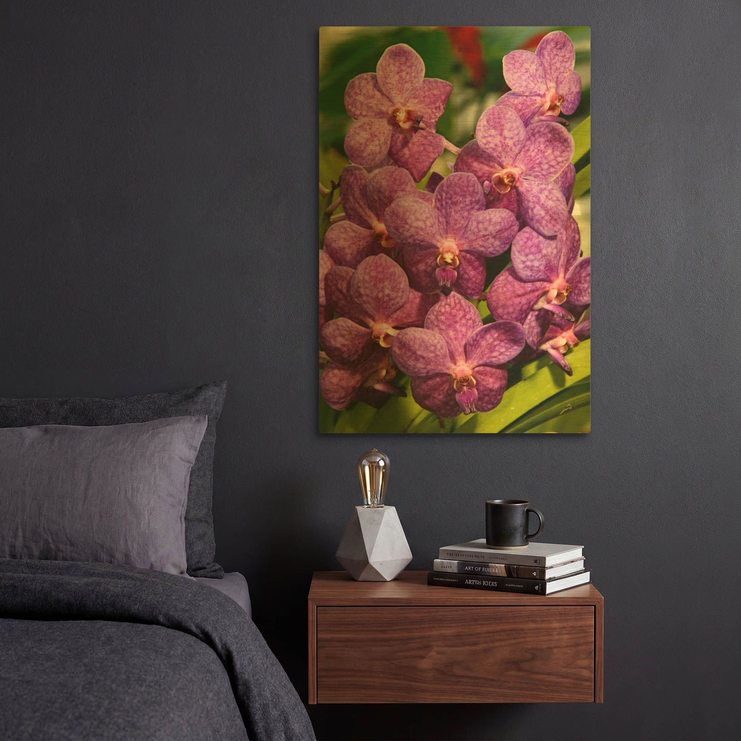 'Orchids Purple Fl 9222' By Mike Jones Gold Metal Wall Art