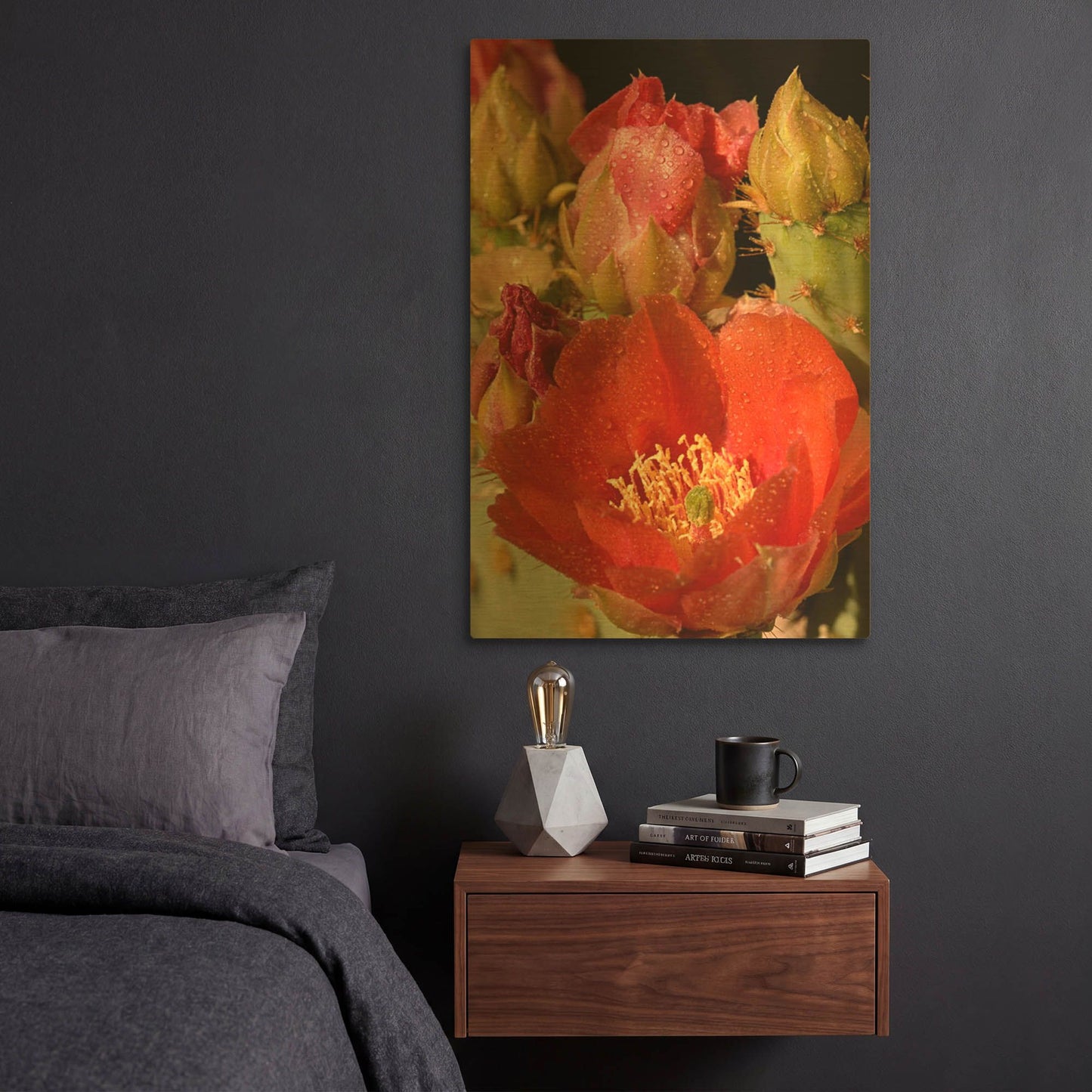 'Prickly Pear Blooms 0287' By Mike Jones Gold Metal Wall Art