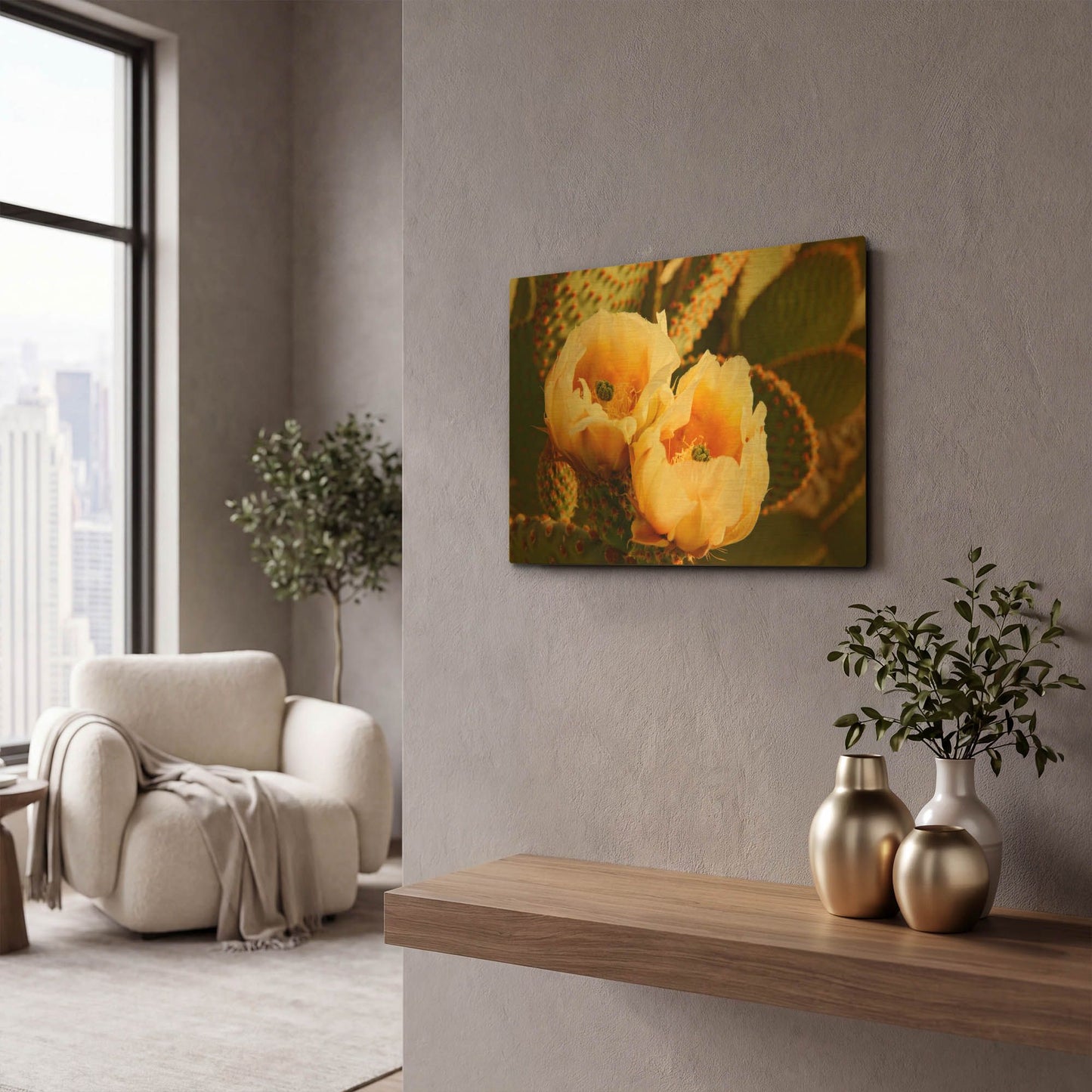 'Prickly Pear Cactus Blooms Az 8639' By Mike Jones Gold Metal Wall Art