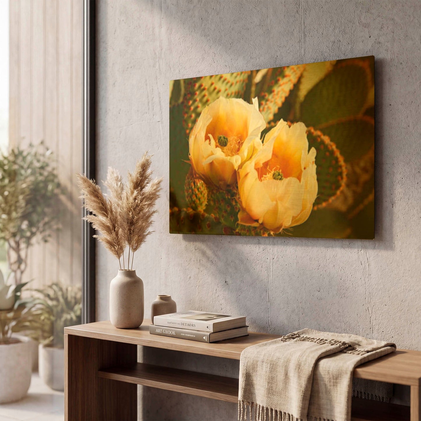 'Prickly Pear Cactus Blooms Az 8639' By Mike Jones Gold Metal Wall Art