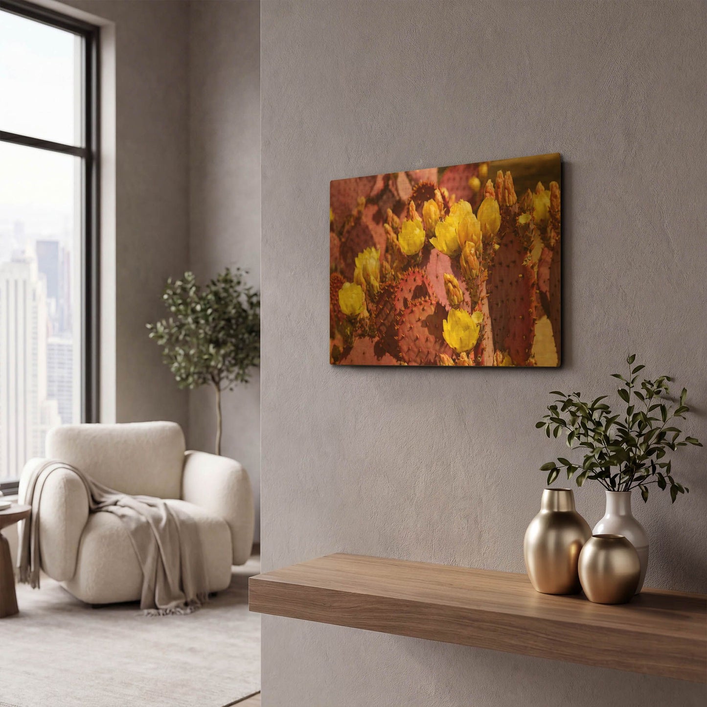 'Purple Prickly Pear Blooms Az 7727' By Mike Jones Gold Metal Wall Art