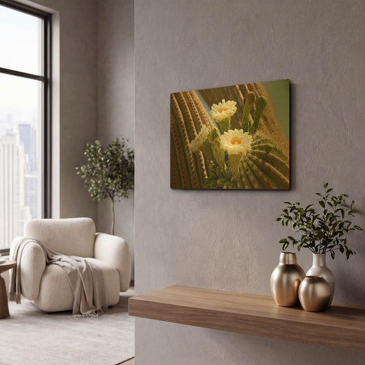 'Saguaro Cactus Blooms Az 8745' By Mike Jones Gold Metal Wall Art