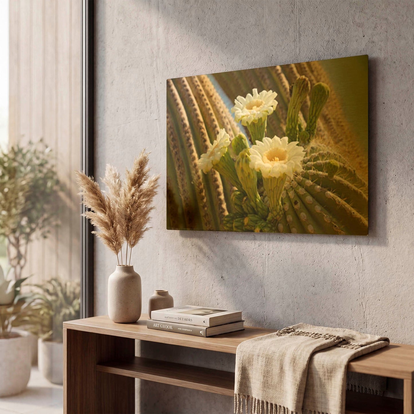 'Saguaro Cactus Blooms Az 8745' By Mike Jones Gold Metal Wall Art