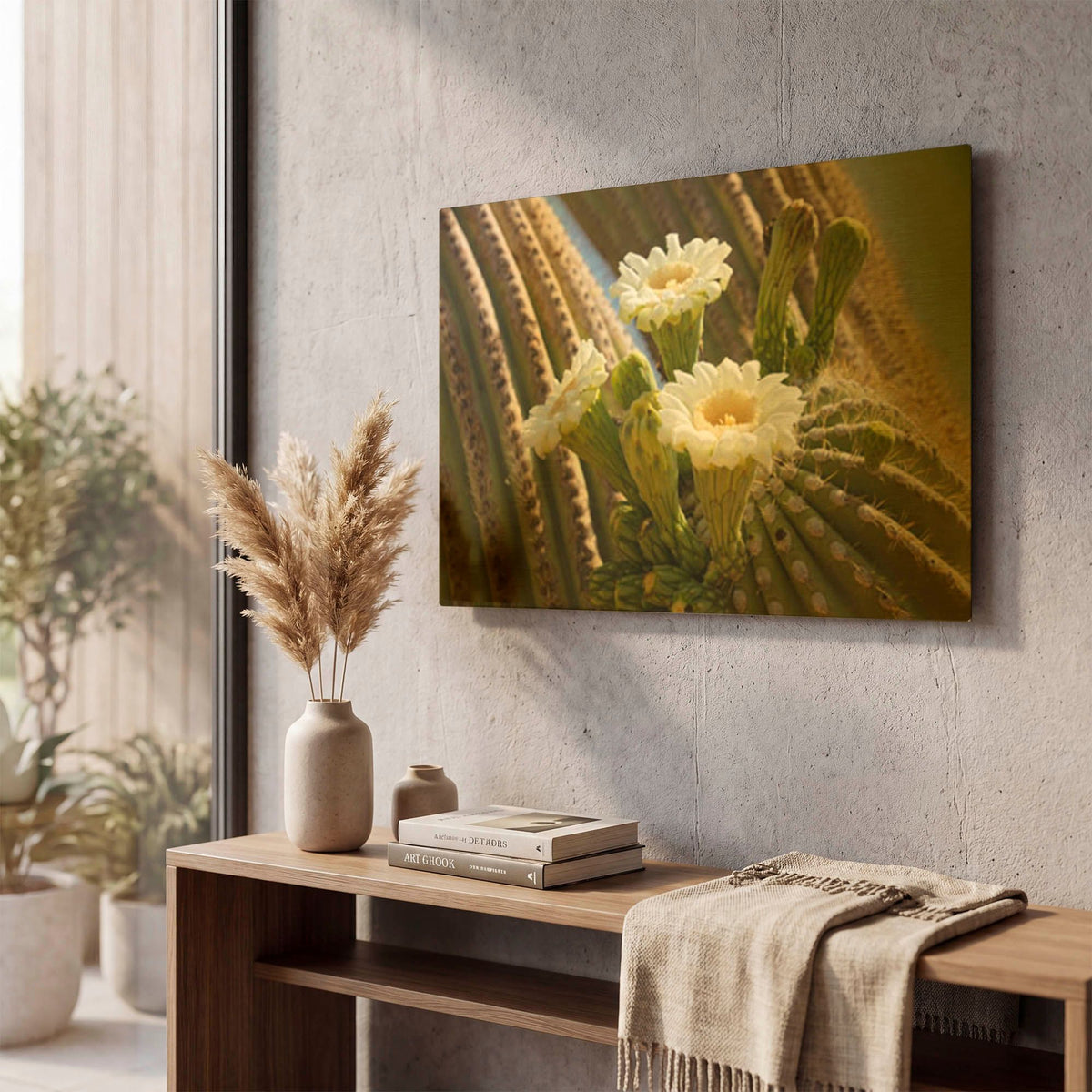 'Saguaro Cactus Blooms Az 8745' By Mike Jones Gold Metal Wall Art