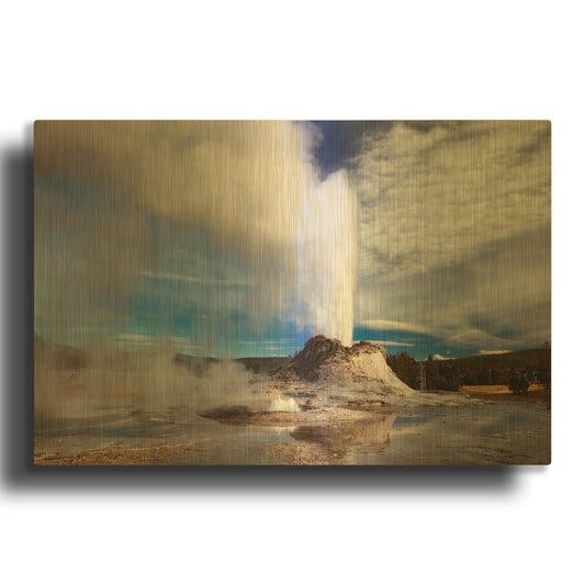 'Yellowstone Castle Geyser 2866' By Mike Jones Gold Metal Wall Art