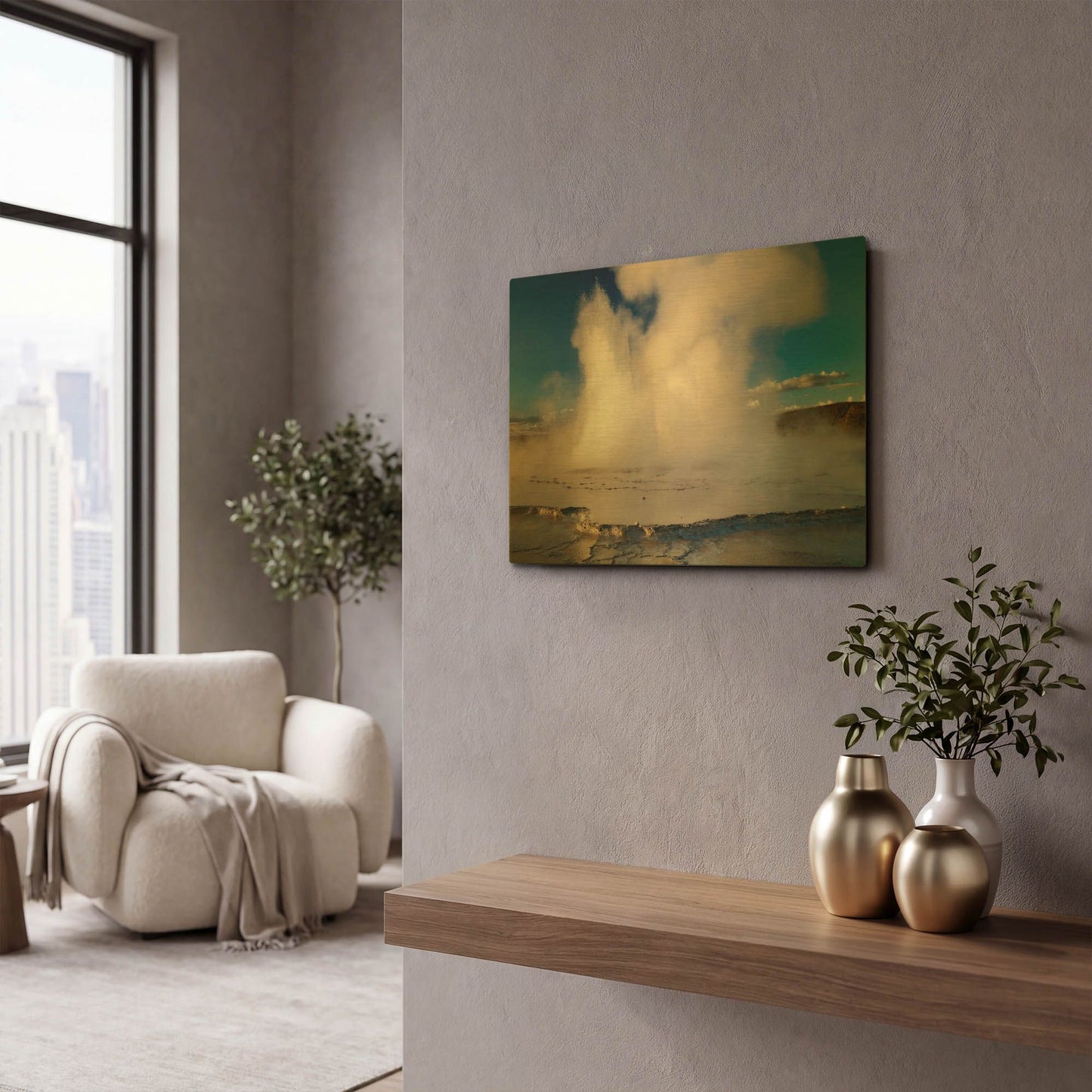 'Yellowstone Great Fountain Geyser 2333' By Mike Jones Gold Metal Wall Art
