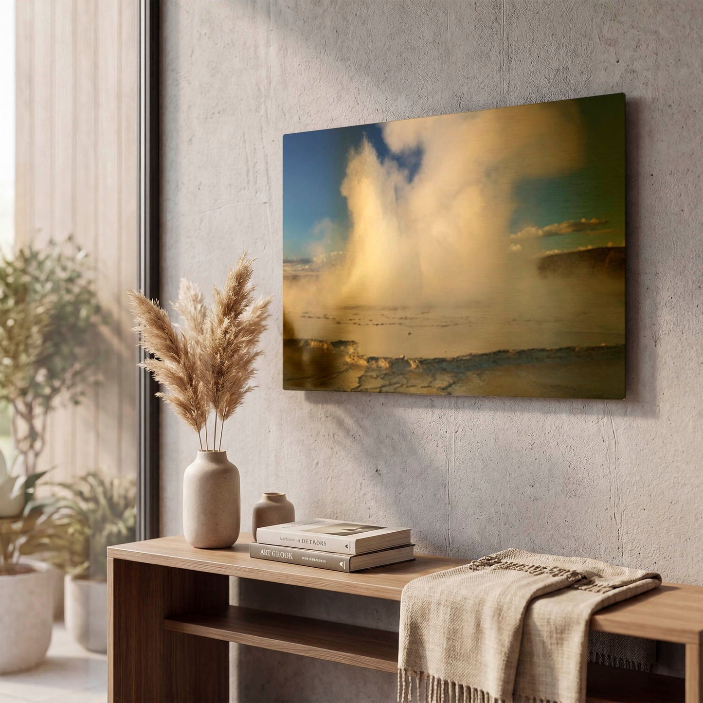 'Yellowstone Great Fountain Geyser 2333' By Mike Jones Gold Metal Wall Art