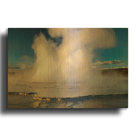 'Yellowstone Great Fountain Geyser 2333' By Mike Jones Gold Metal Wall Art