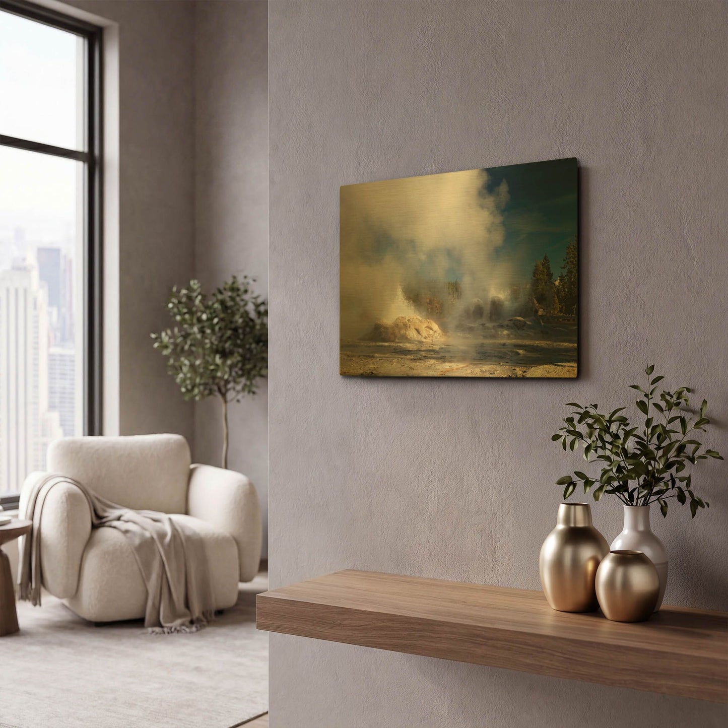 'Yellowstone Grotto Geyser 3429' By Mike Jones Gold Metal Wall Art