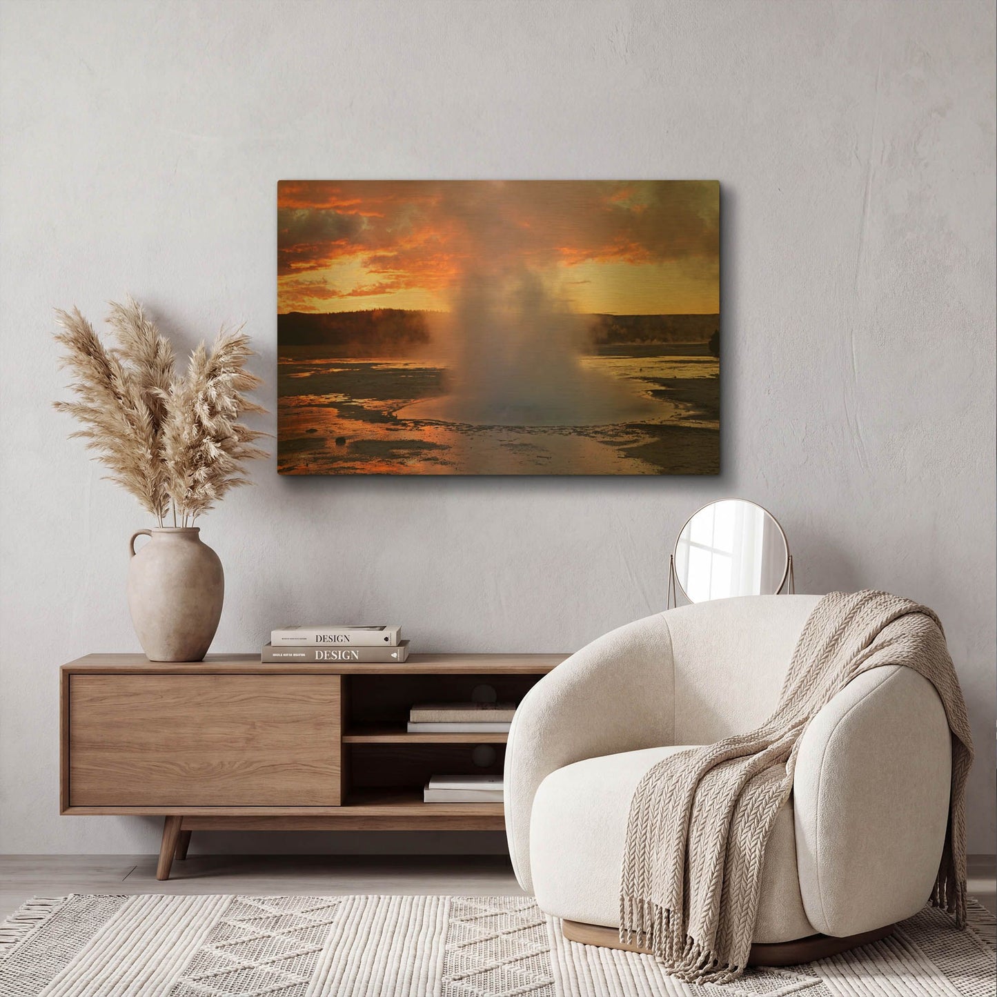 'Yellowstone Paint Pot Things Sunset 4108' By Mike Jones Gold Metal Wall Art