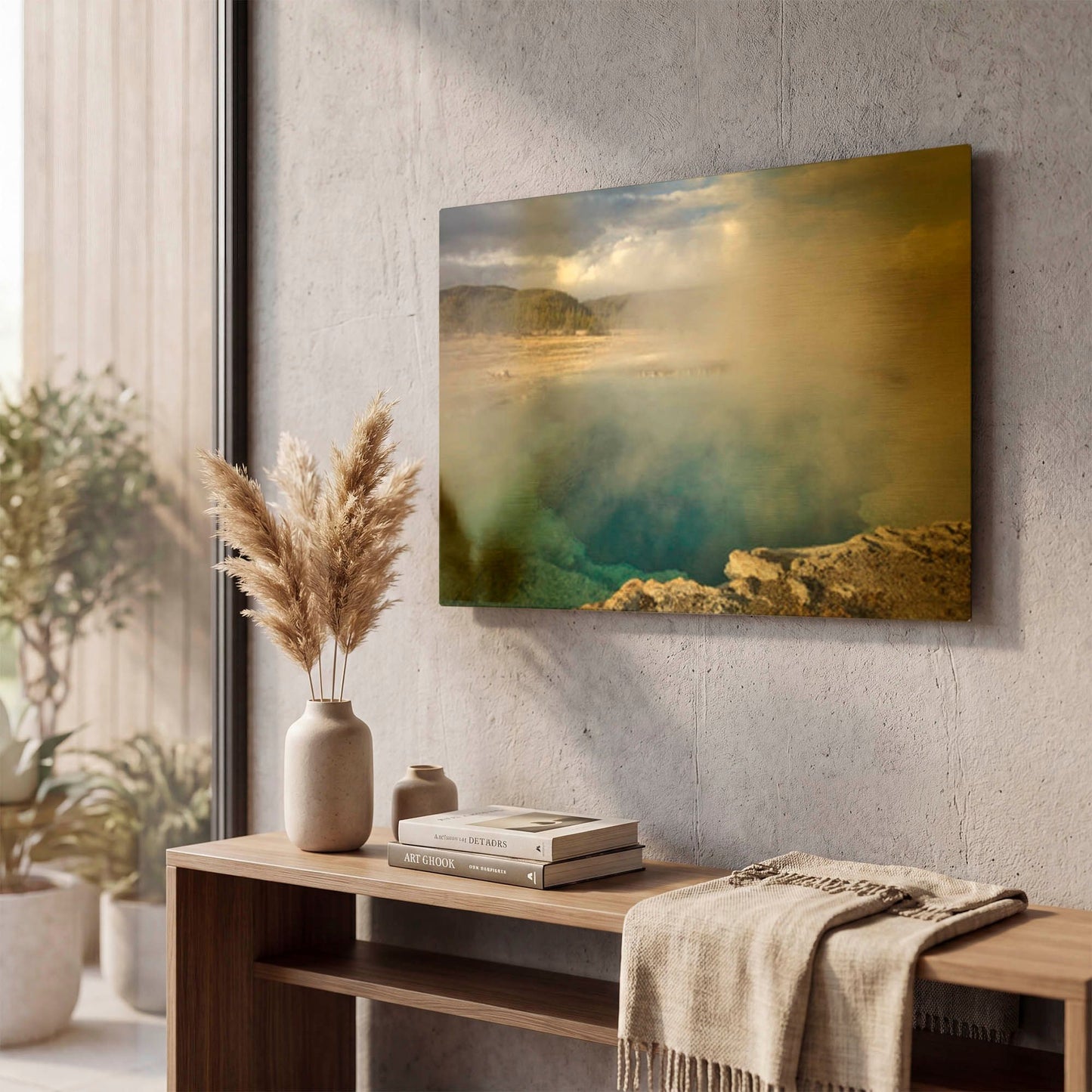 'Yellowstone Sapphire Pool 3282' By Mike Jones Gold Metal Wall Art