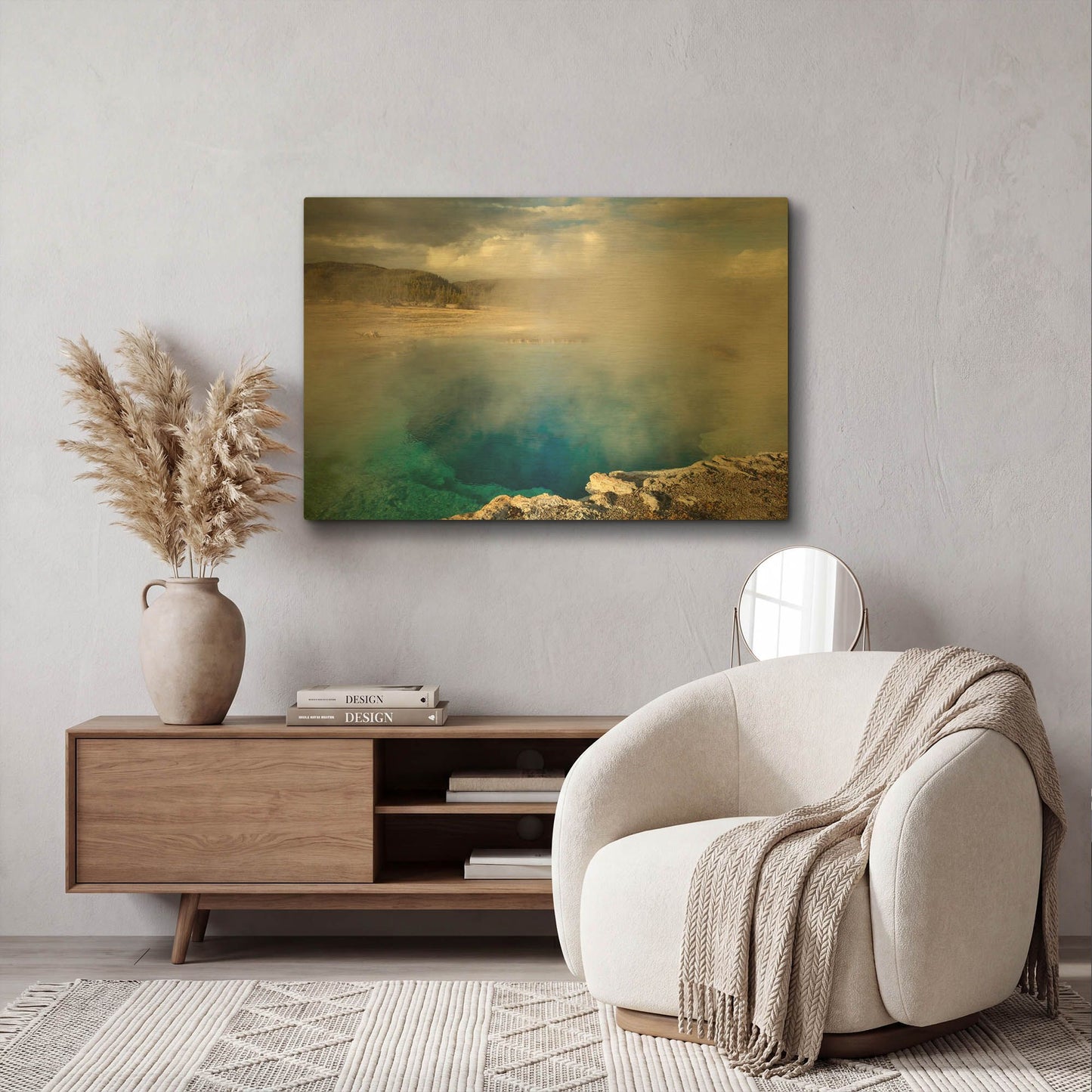 'Yellowstone Sapphire Pool 3282' By Mike Jones Gold Metal Wall Art