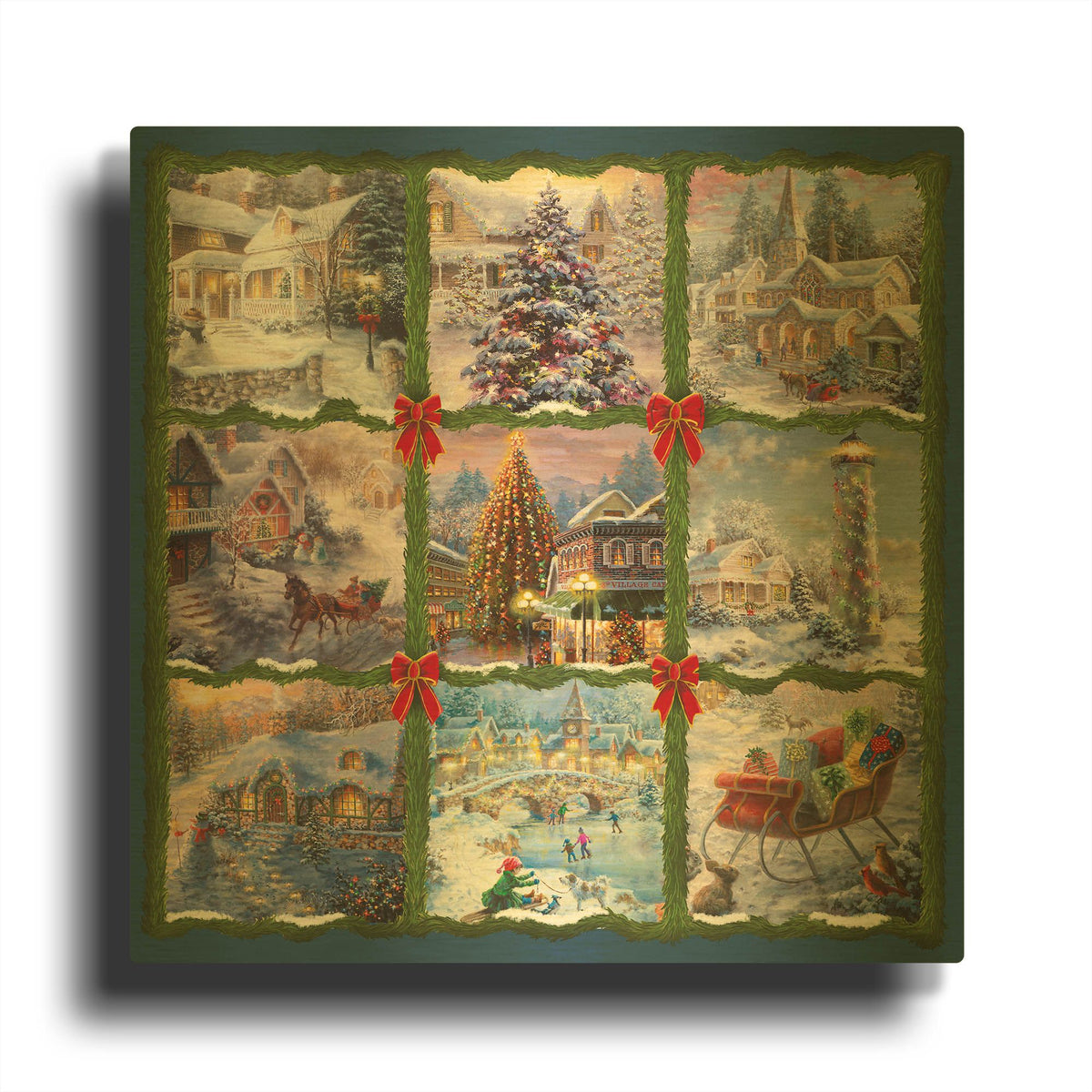 'Christmas Nine Patch' By Nicky Boehme Gold Metal Wall Art