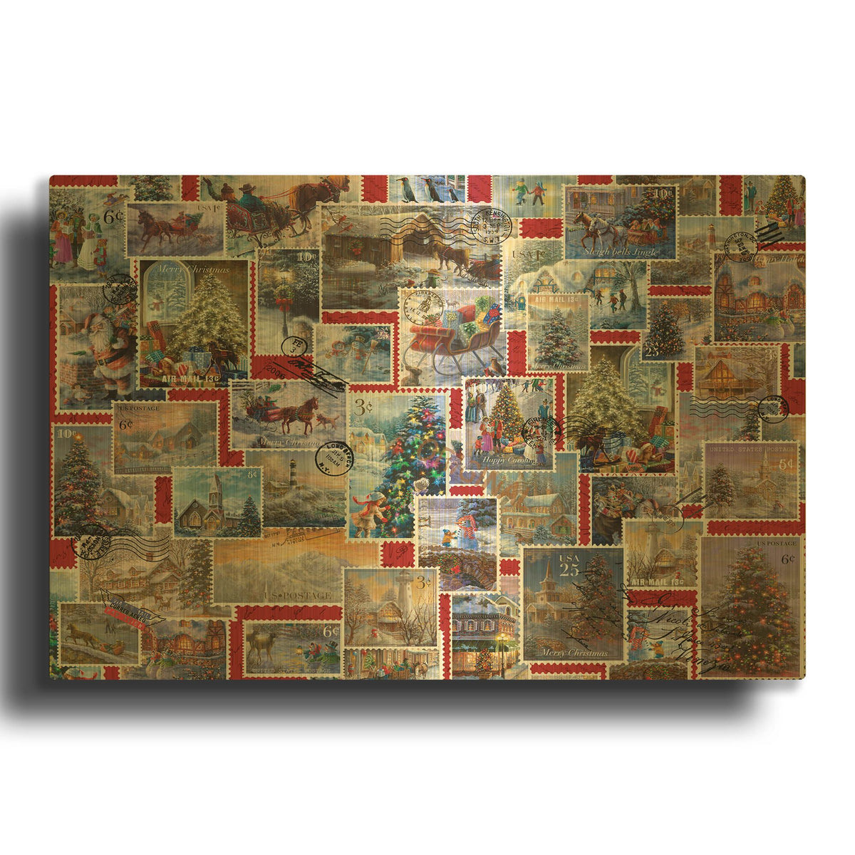 'Christmas Stamps Collection' By Nicky Boehme Gold Metal Wall Art