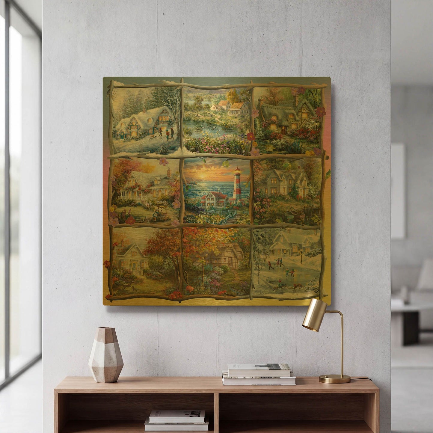 'Seasons Nine Patch' By Nicky Boehme Gold Metal Wall Art