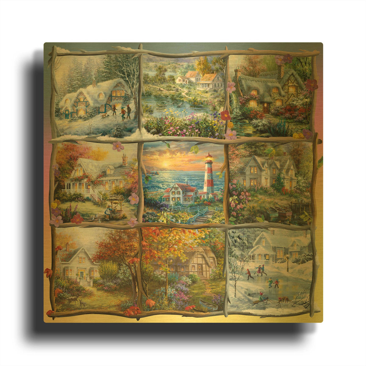 'Seasons Nine Patch' By Nicky Boehme Gold Metal Wall Art