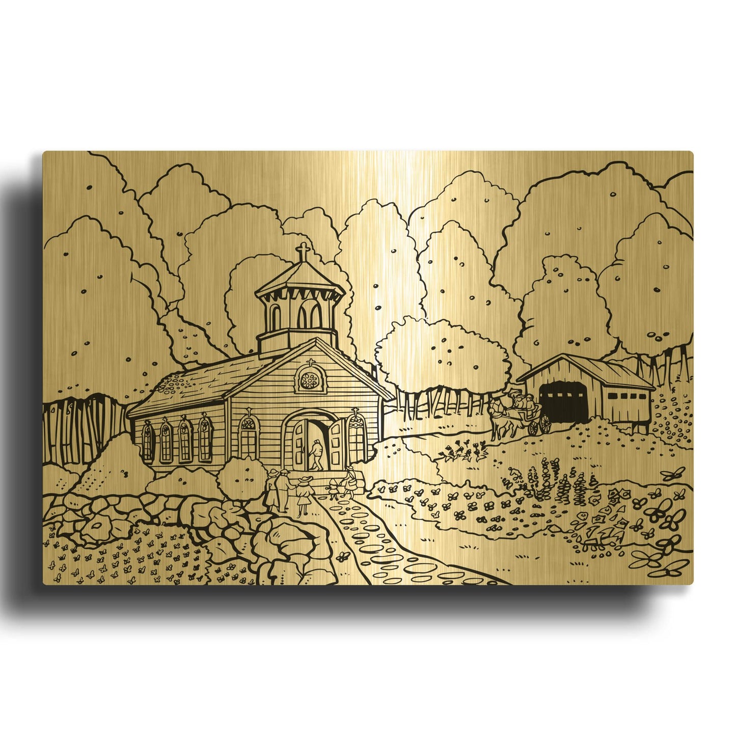 'Worship In The Country' By Nicky Boehme Gold Metal Wall Art