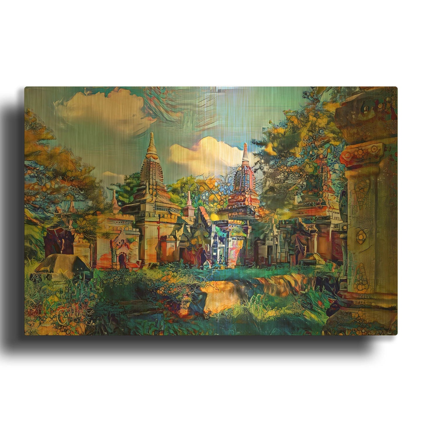 'Bagan Myanmar' By Pedro Gavidia Gold Metal Wall Art