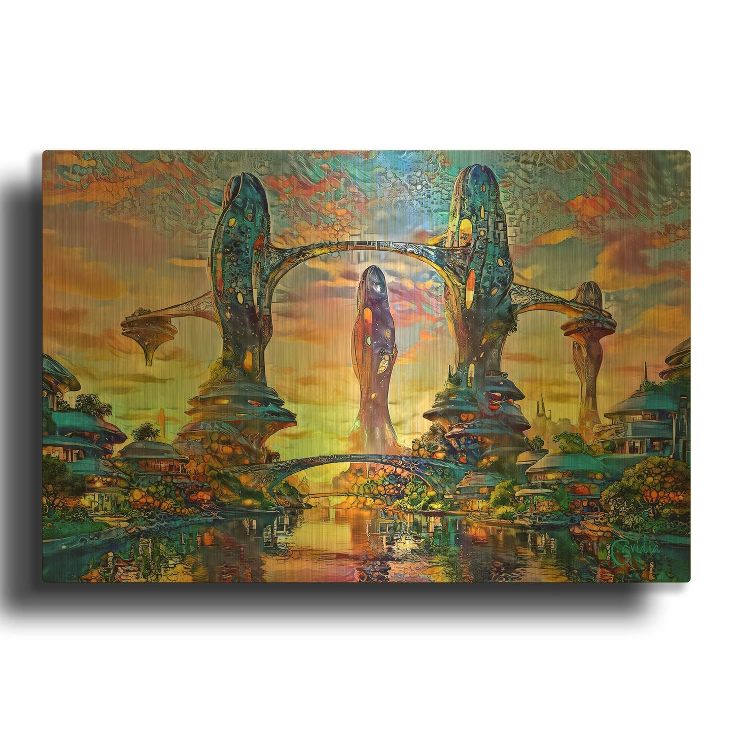 'Community Futura' By Pedro Gavidia Gold Metal Wall Art