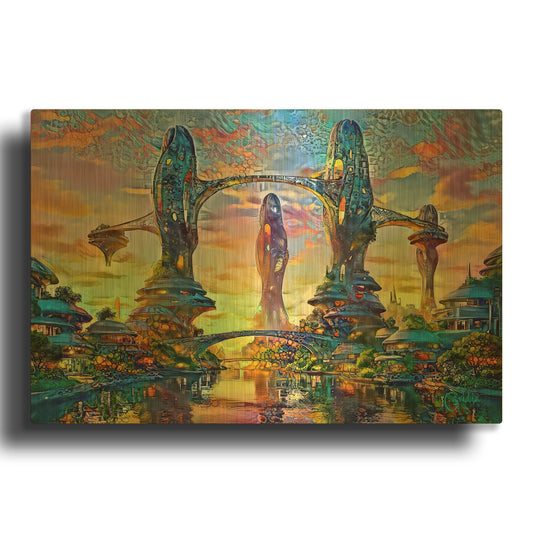 'Community Futura' By Pedro Gavidia Gold Metal Wall Art