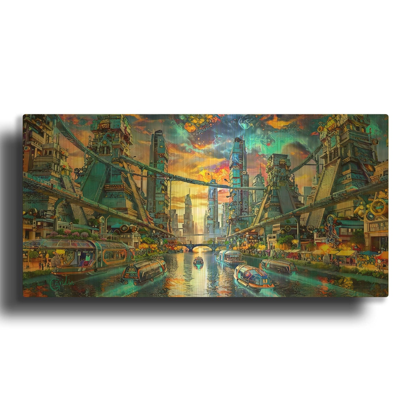 'Desde Los Canales De Mi Ciudad' By Pedro Gavidia Gold Metal Wall Art
