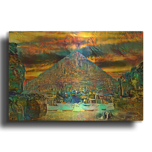 'Egypt Giza Great Pyramid At Sunset' By Pedro Gavidia Gold Metal Wall Art