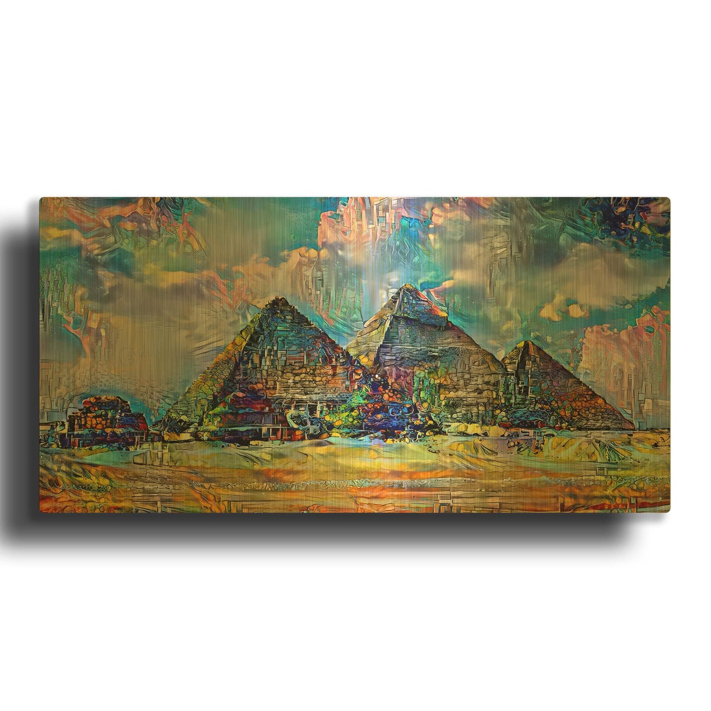 'Egypt Giza Pyramids At Desert 2025' By Pedro Gavidia Gold Metal Wall Art