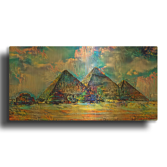 'Egypt Giza Pyramids At Desert 2025' By Pedro Gavidia Gold Metal Wall Art
