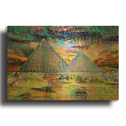 'Egypt Giza Pyramids At Night' By Pedro Gavidia Gold Metal Wall Art