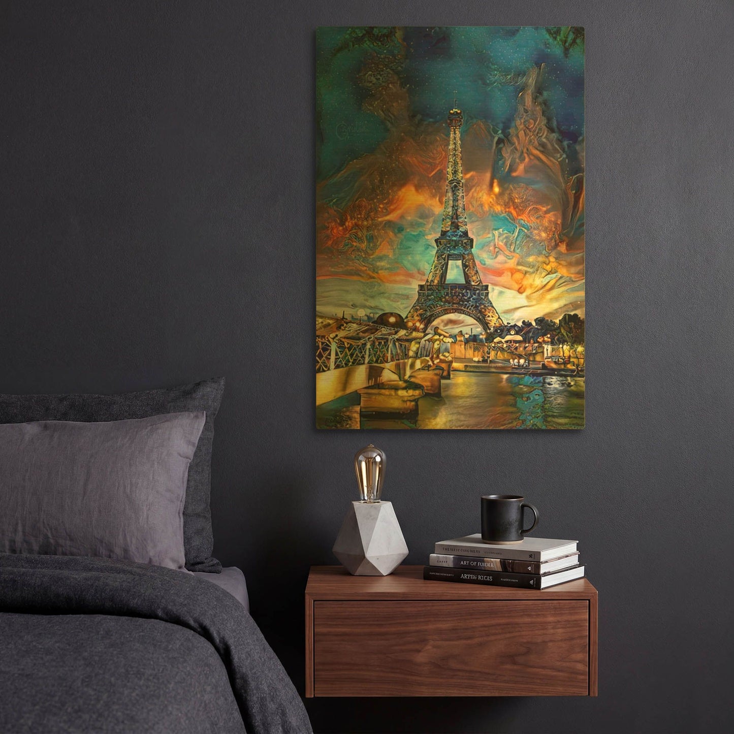 'France Paris Tower Eiffel Red Clouds' By Pedro Gavidia Gold Metal Wall Art