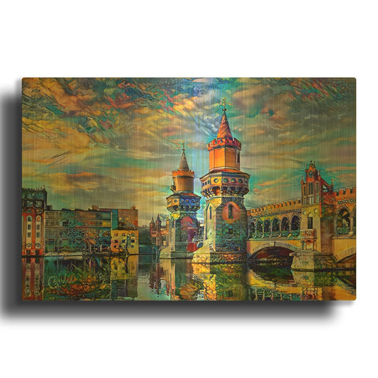 'Germany Berlin Oberbaum Bridge Oberbaumbrucke' By Pedro Gavidia Gold Metal Wall Art
