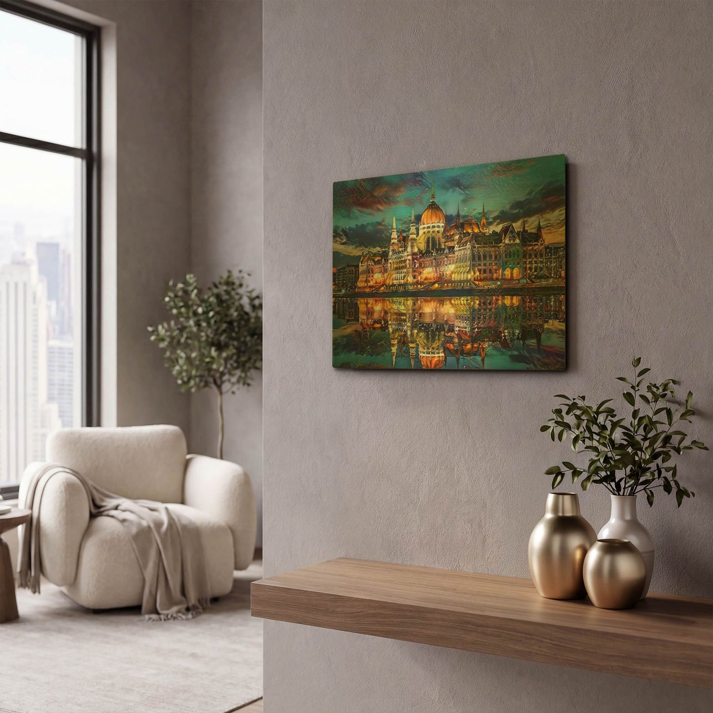 'Hungary Budapest Hungarian Parliament Building At Sunset' By Pedro Gavidia Gold Metal Wall Art