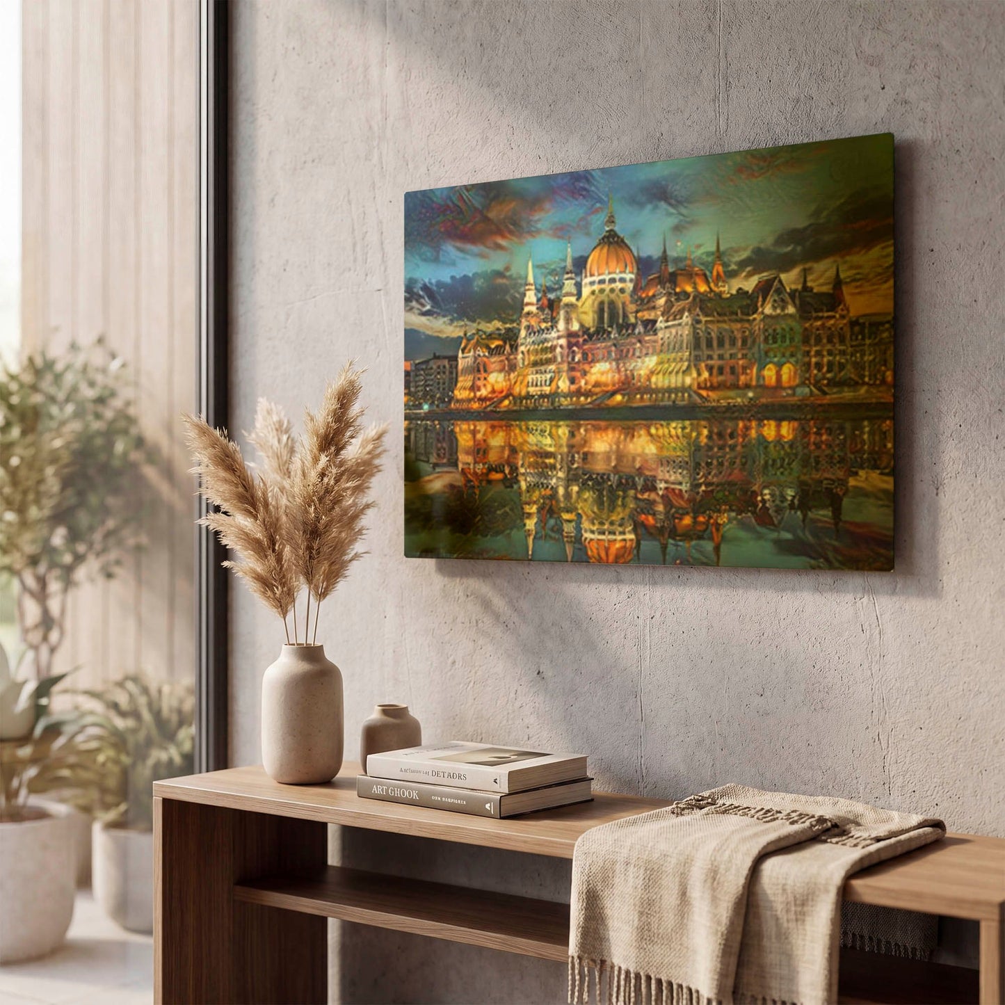 'Hungary Budapest Hungarian Parliament Building At Sunset' By Pedro Gavidia Gold Metal Wall Art