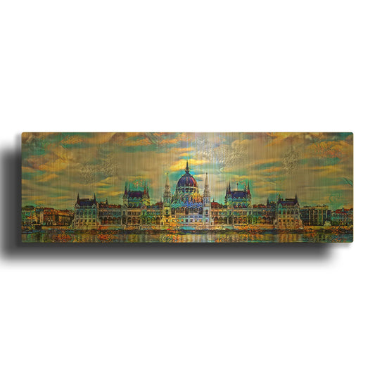 'Hungary Budapest Hungarian Parliament Building Front' By Pedro Gavidia Gold Metal Wall Art